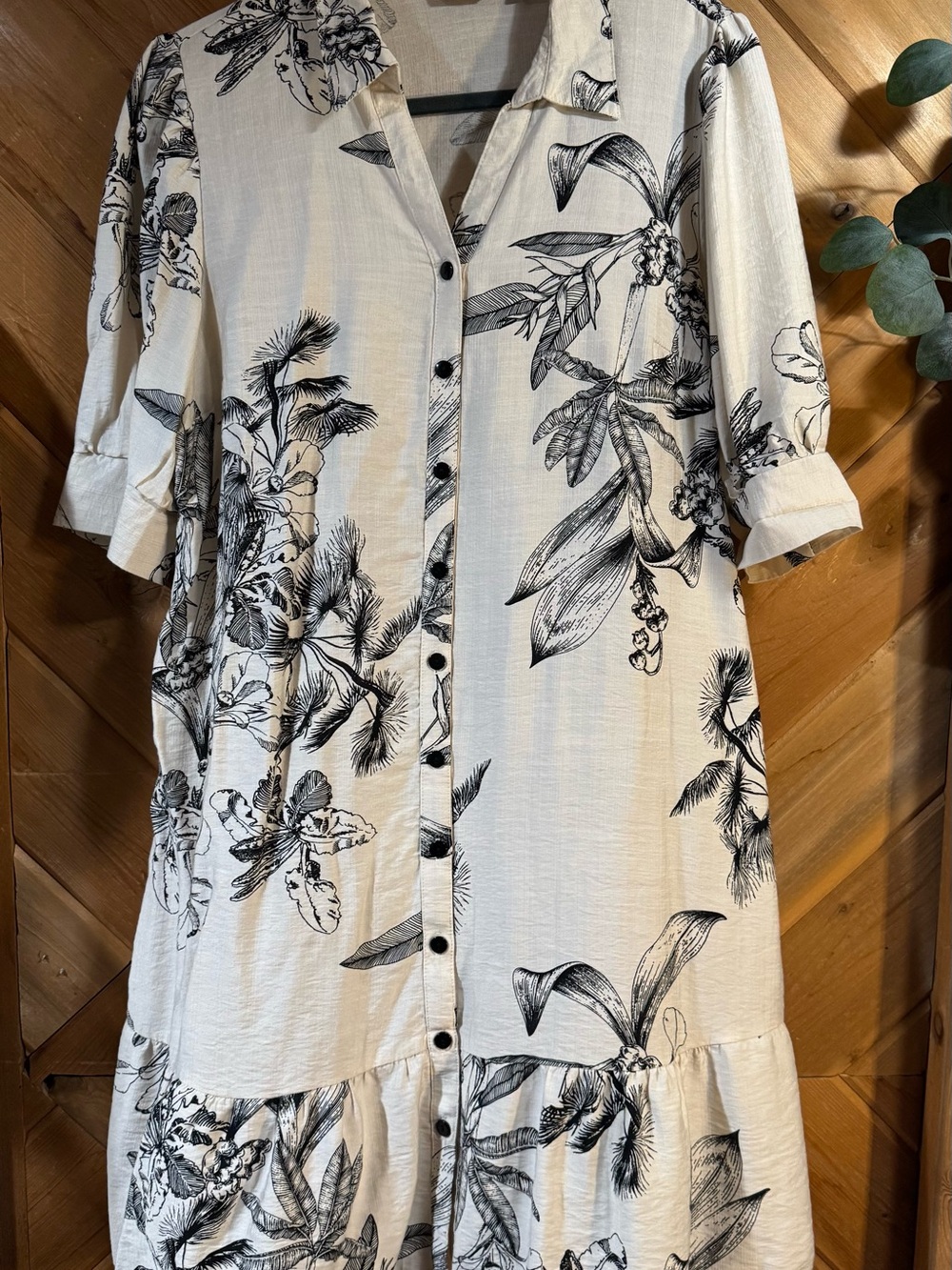 Mlle Gabrielle Ivory Dress with Black Botanical Print